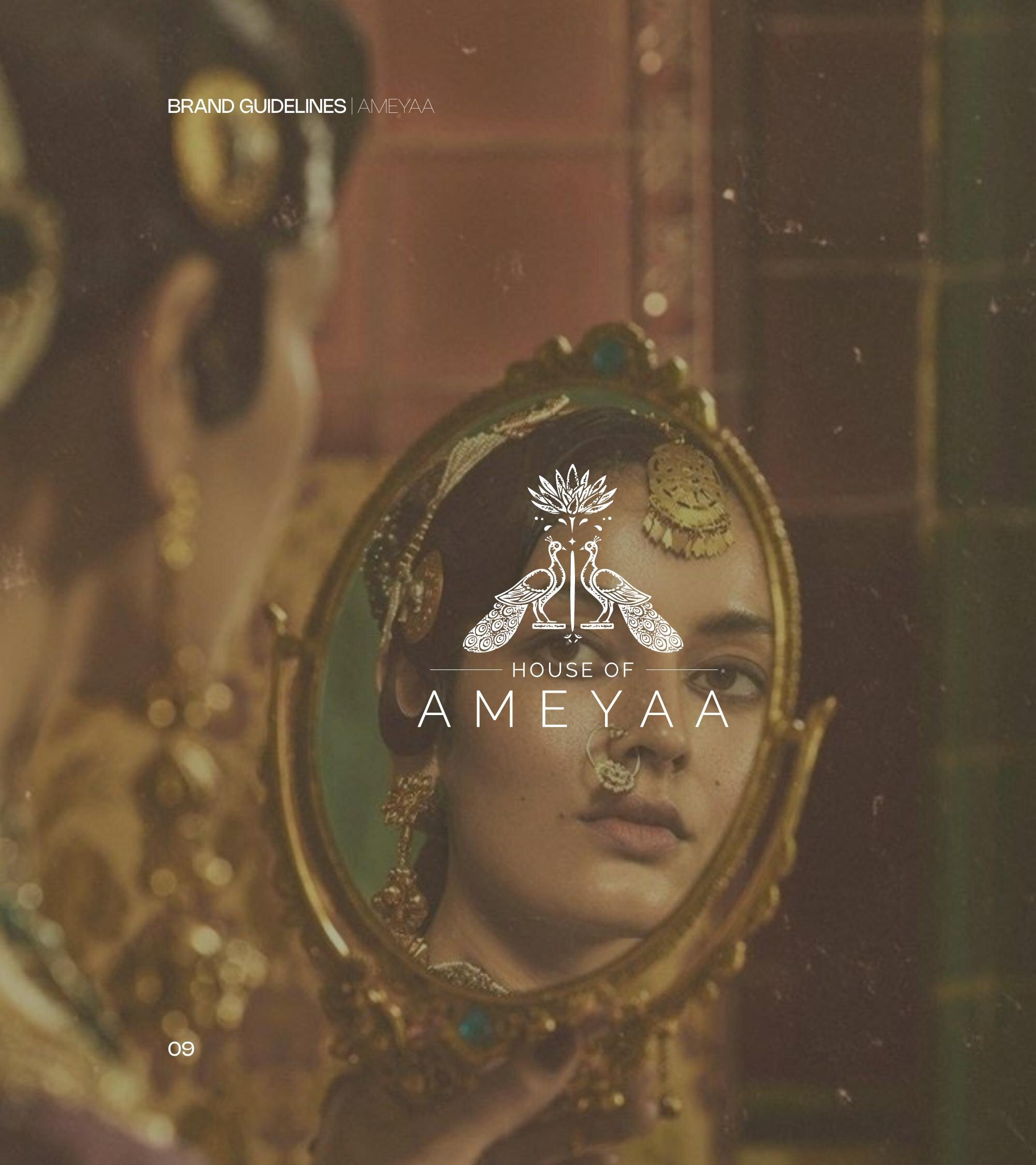 Bridal portrait reflected in an antique gold mirror with House of Ameyaa monogram